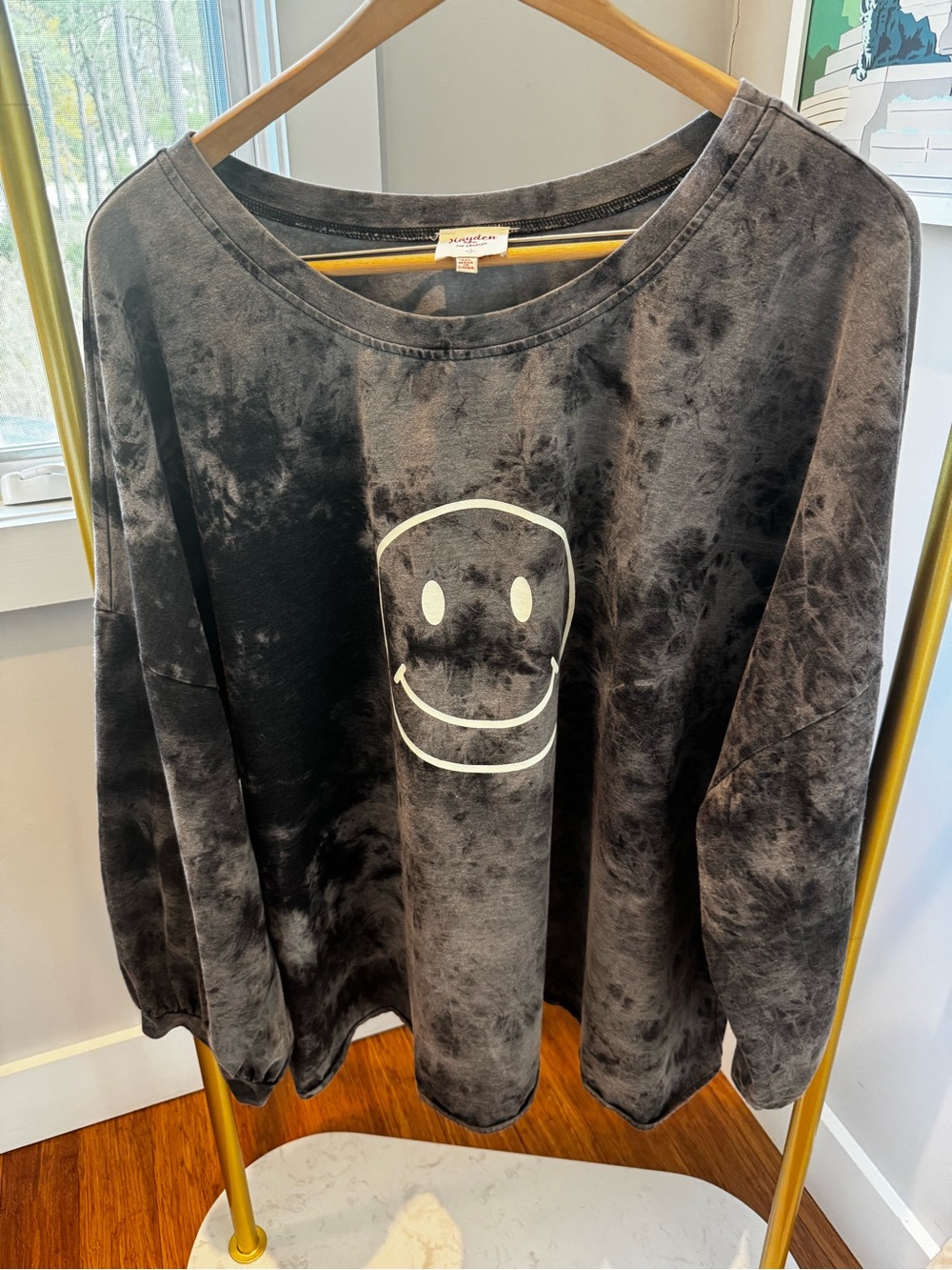 Hayden Black Tie-Dye Smiley Graphic Sweatshirt